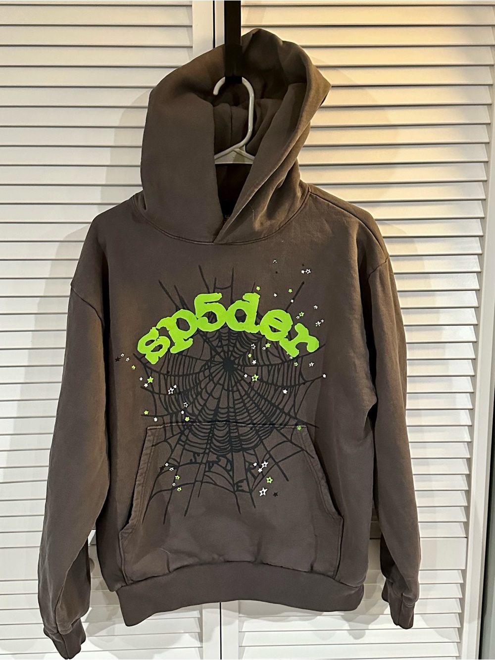 Men's Gray Hoodie with Neon Green 'spider' Graphic